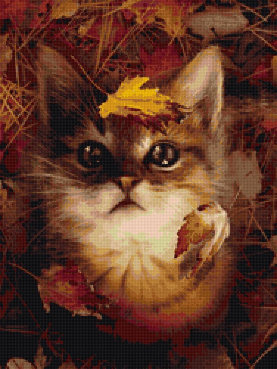 Котенок в листьях - осень, котенок, листья - предпросмотр