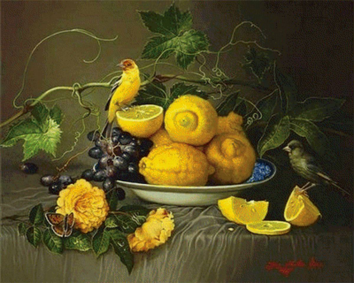 лимоны - цветы, натюрморт, фрукты - предпросмотр