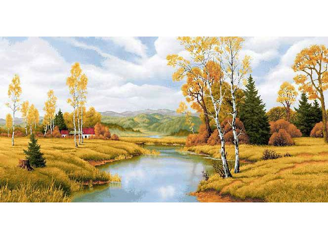 Осень - горы, пейзаж, река, березы - оригинал