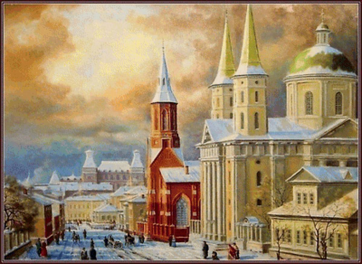 Старая Астрахань - живопись, зима, город, астрахань, улица - предпросмотр
