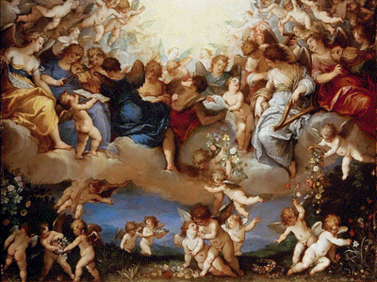 Музицирующие ангелы - живопись - предпросмотр