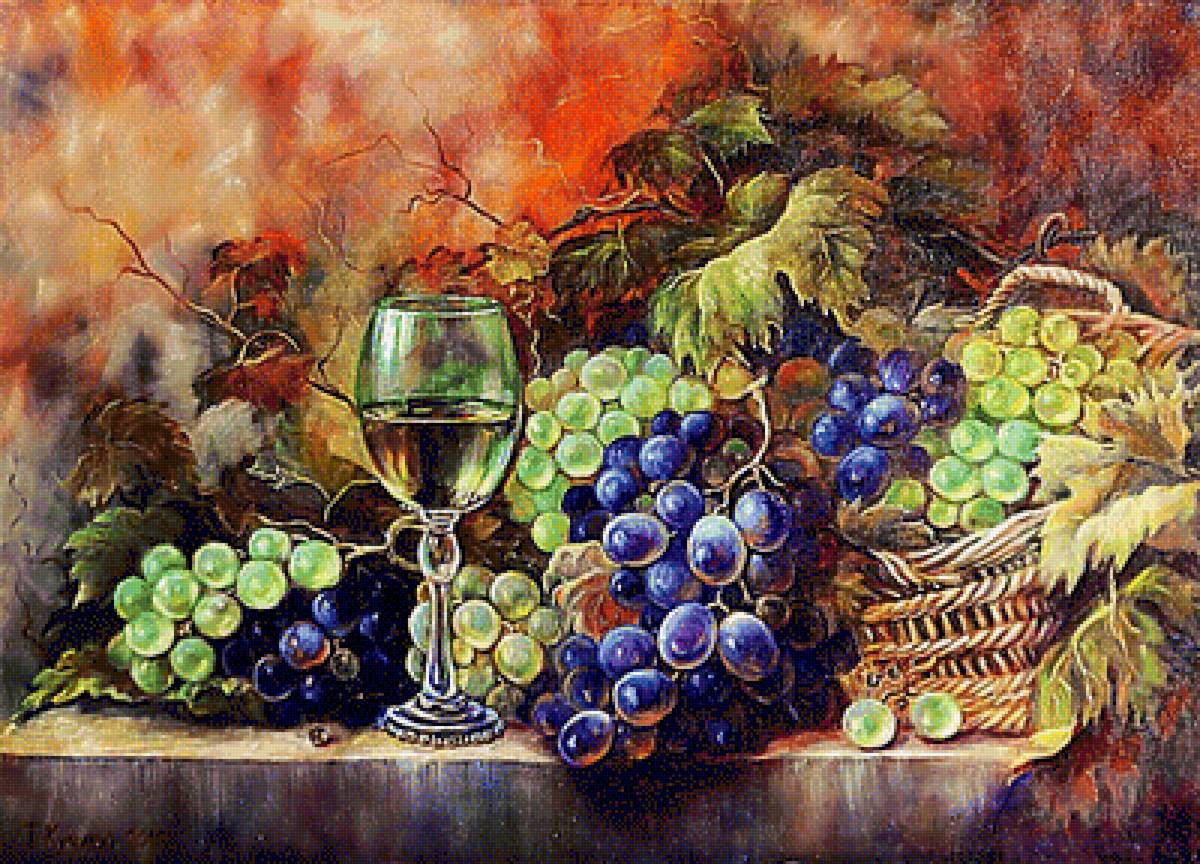 Натюрморт с виноградом. - виноград, натюрморт, живопись. - предпросмотр