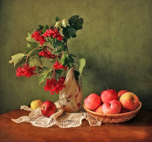 Рябина - рябина, яблоки, натюрморт, ваза - оригинал