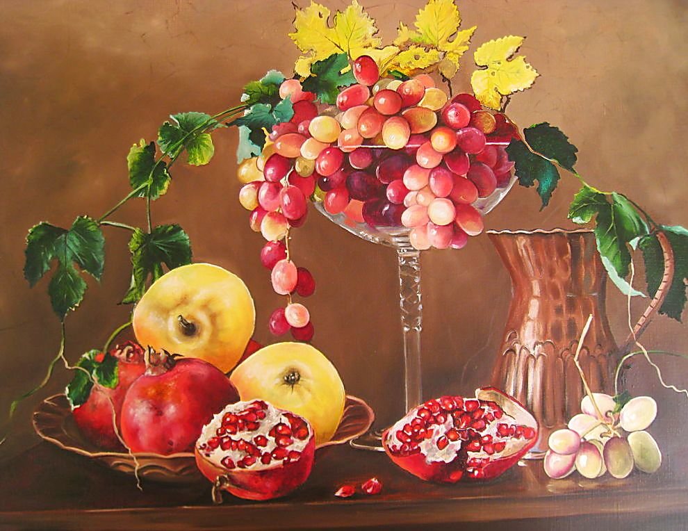 Натюрморт. - натюрморт, фрукты, ваза, живопись. - оригинал