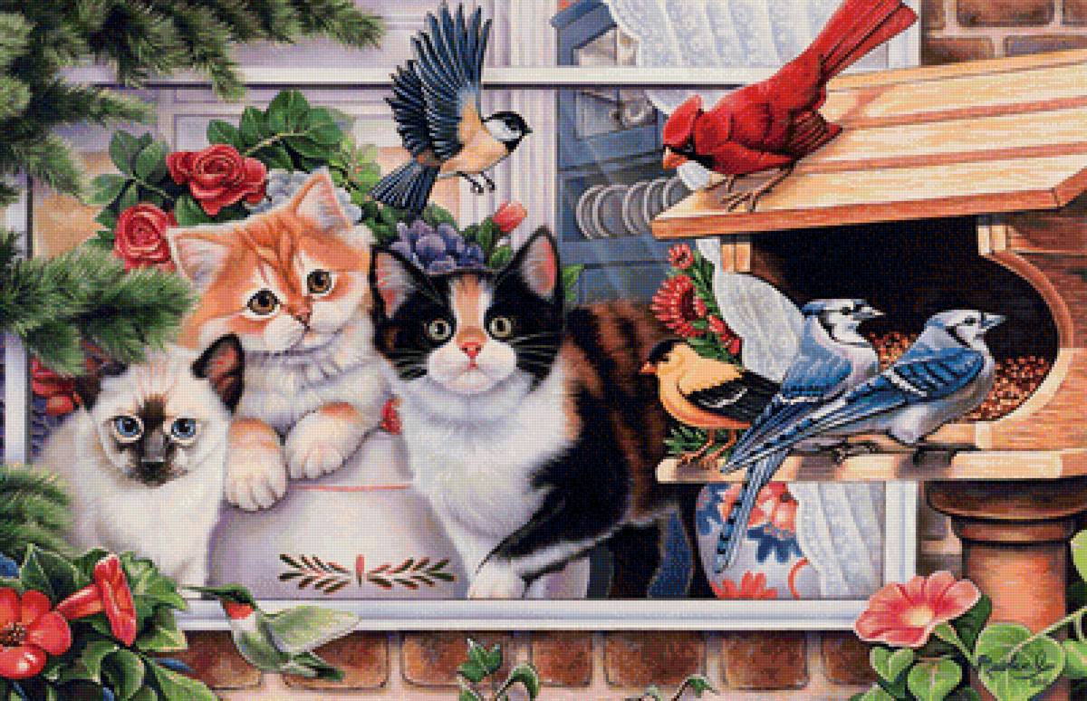 Мир животных - кошка, фэнтези, арт, детское, кот - предпросмотр