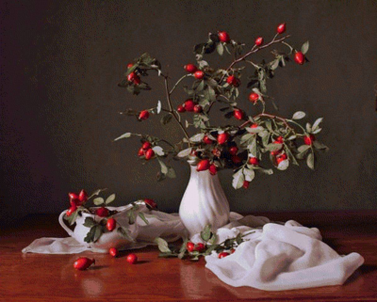 Шиповник2 - шиповник, ваза, натюрморт - предпросмотр