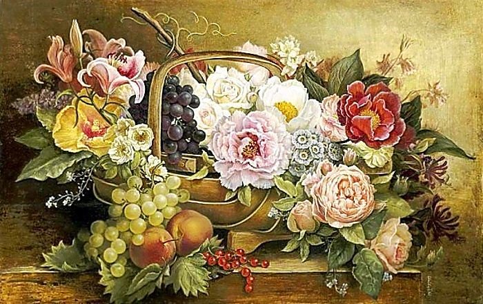 Натюрморт. - цветы. фрукты, живопись., натюрморт - оригинал