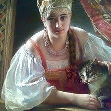 Схема вышивки «Русская красавица и кот, Маковский»