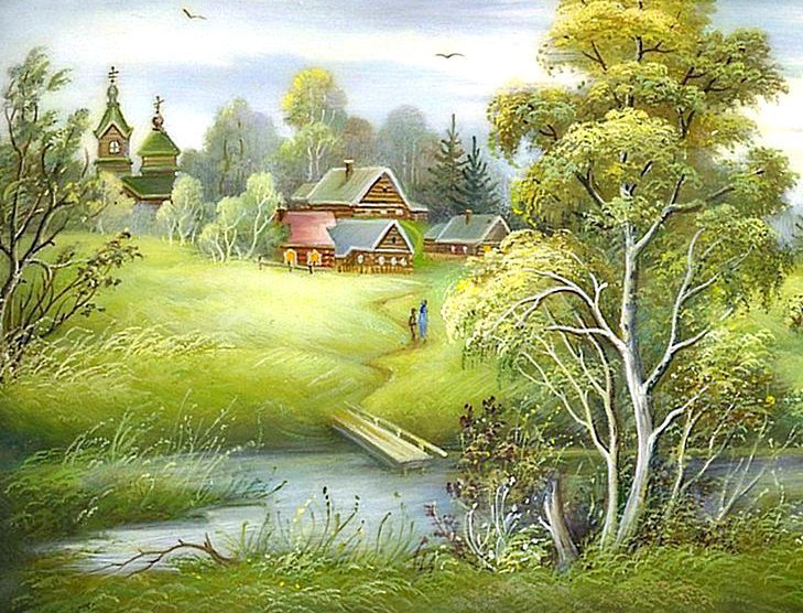 деревенский пейзаж - пейзаж, природа, картина - оригинал