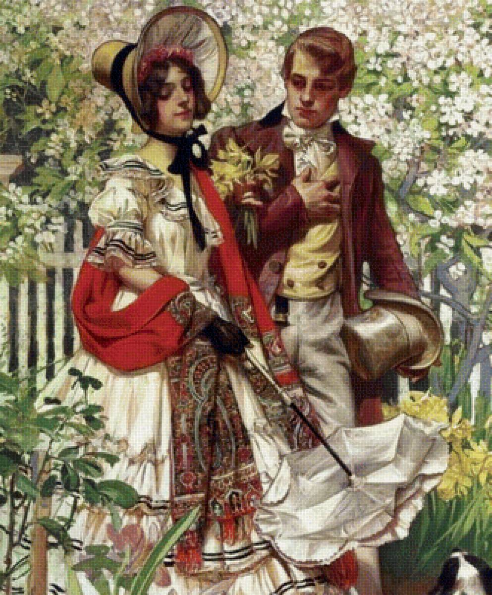 на прогулке - картина, природа, люди - предпросмотр