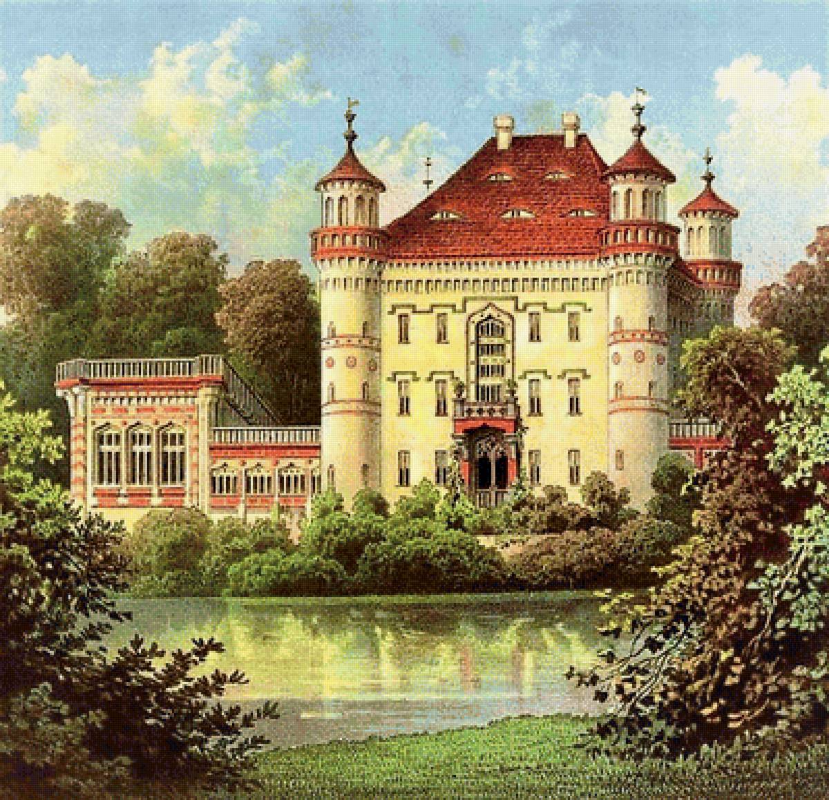 Замок у пруда - дом, картина, лето, живопись, замок - предпросмотр