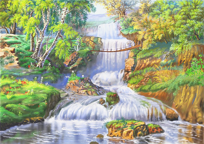 Серия "Пейзаж" - водопад, лес, природа, пейзаж - оригинал