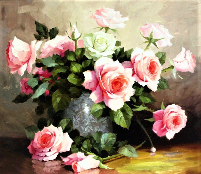 розы - розы, живопись, цветы, картина - оригинал