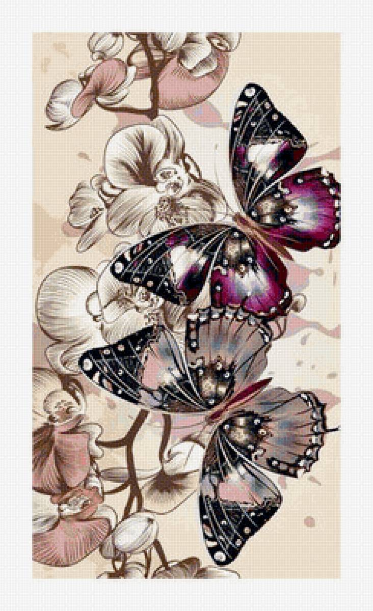 Панно "Бабочки и орхидеи" - бабочки, панно, цветы - предпросмотр