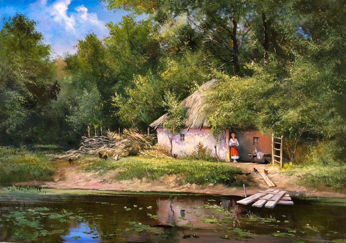 Украинский дом. - живопись, пейзаж, деревня - оригинал