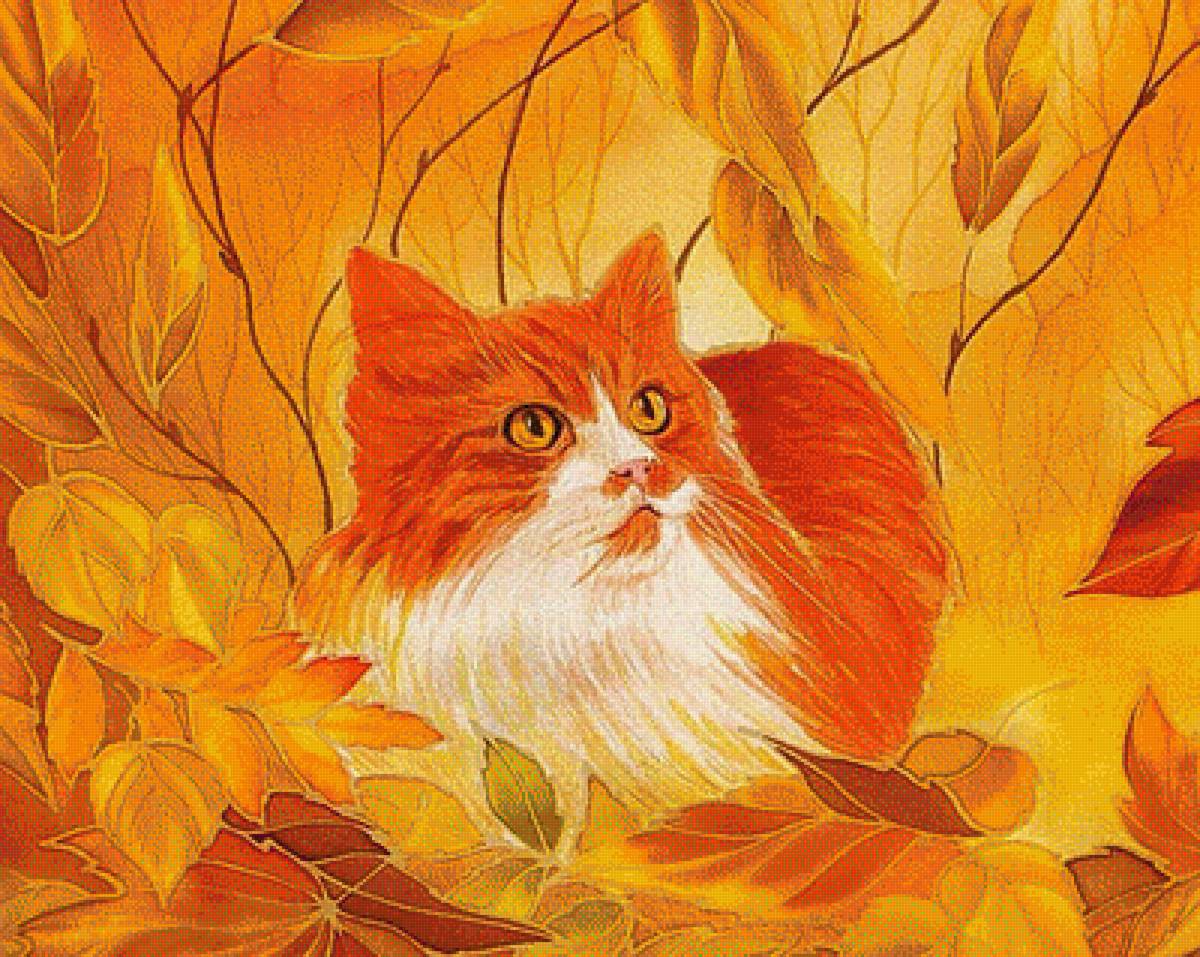 Осенний кот. - осень, живопись., картина, кот - предпросмотр