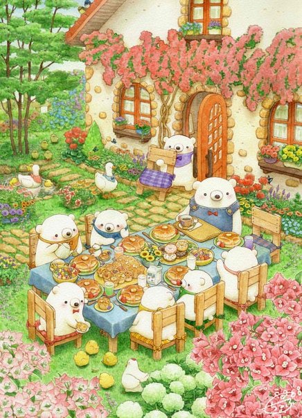 Мишки 1 - обед, мишки, семья - оригинал