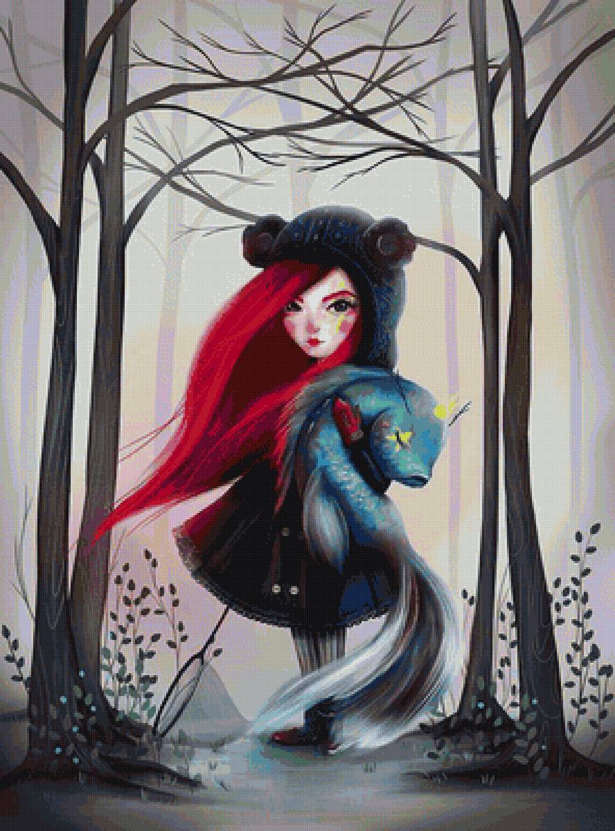 Девочка - девочка, фэнтези, лес, рыба - предпросмотр