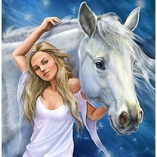 Оригинал схемы вышивки «Девушка и лошадь» (№1734420)