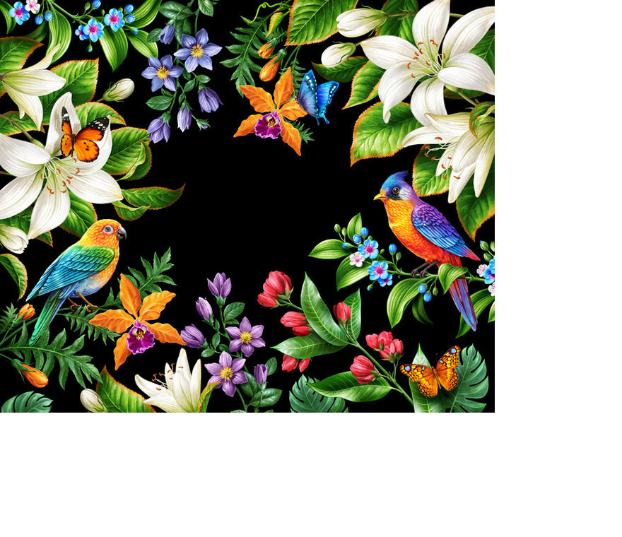 Для подушки - цветы, птицы, на черном - оригинал