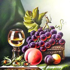 Натюрморт с фруктами и вином.