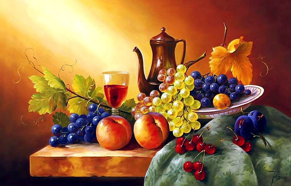 Натюрморт с фруктами. - живопись., натюрморт, фрукты - оригинал