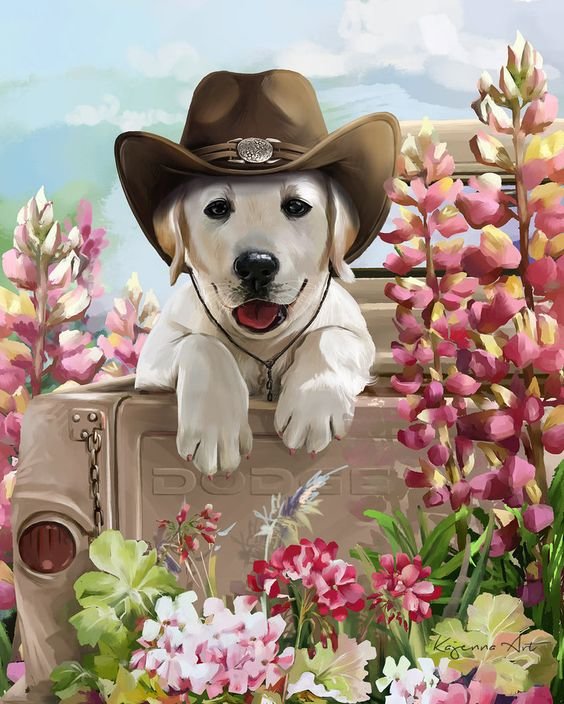 Мир животных - лето, пес, арт, цветы, собака - оригинал