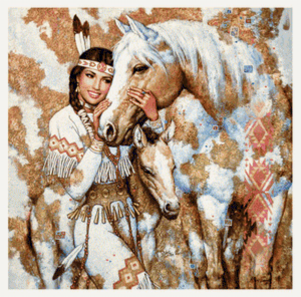 индианка и лошадь - девушки, животные, природа - предпросмотр