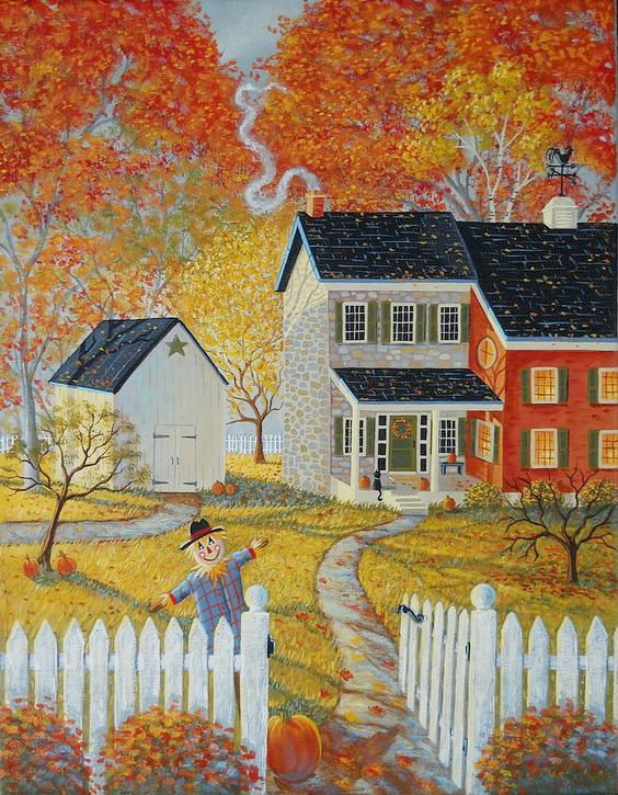 Осень - дом, чучело, осенний пейзаж - оригинал