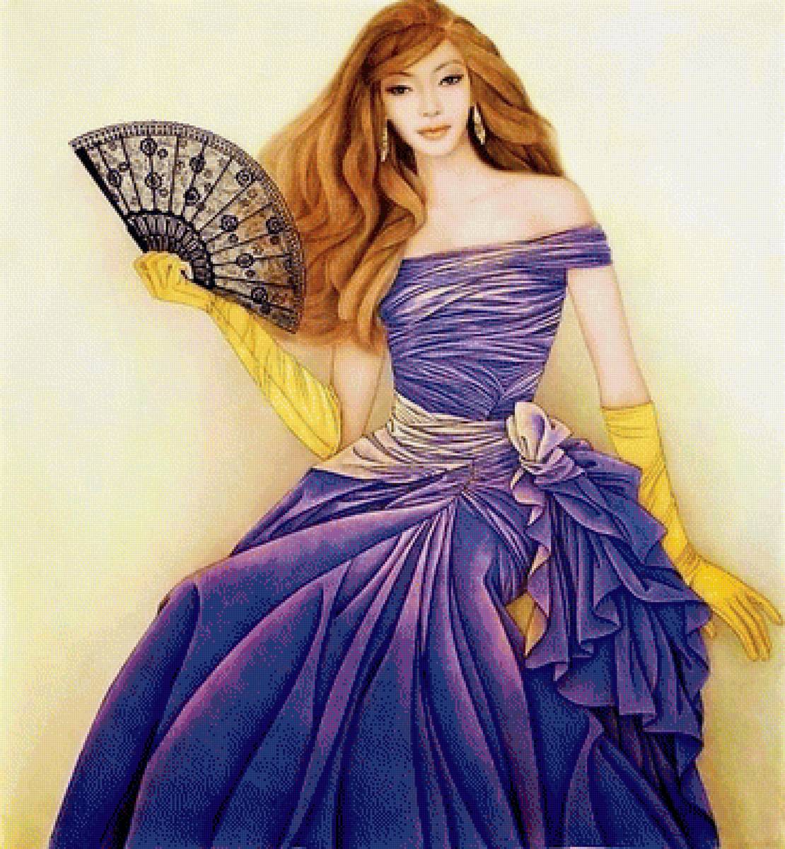 Девушка с веером - девушка, дама, веер - предпросмотр