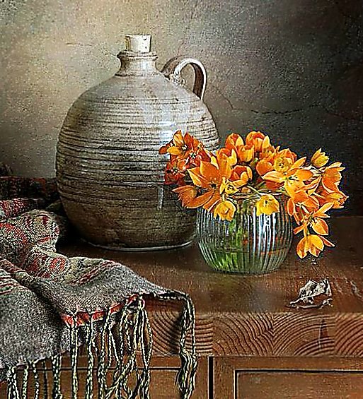 Натюрморт. - натюрморт., цветы. кувшин - оригинал