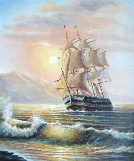 Фрегат - море, фрегат, шторм, корабль - оригинал