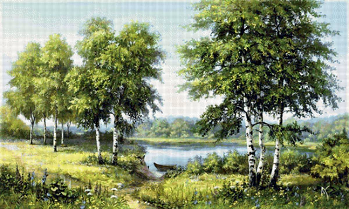 лето - картина, лес, река, лето, живопись - предпросмотр