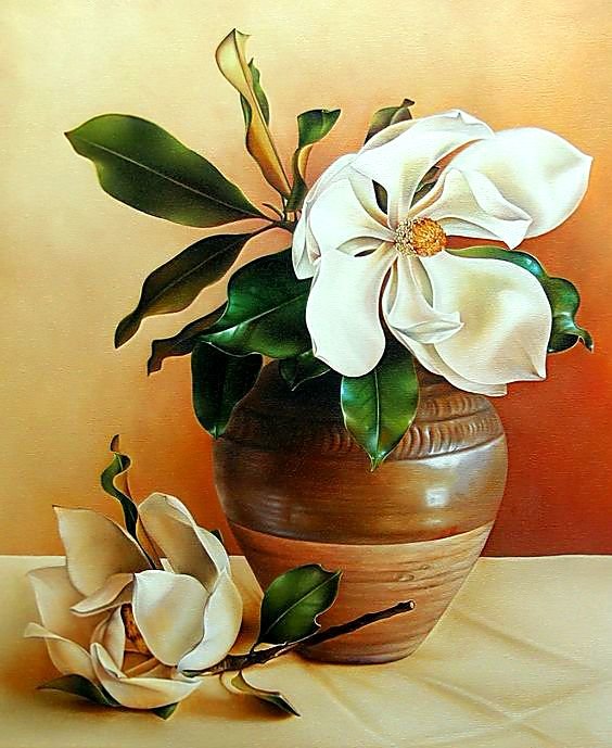 Магнолии. - натюрморт, живопись., магнолии, цветы - оригинал