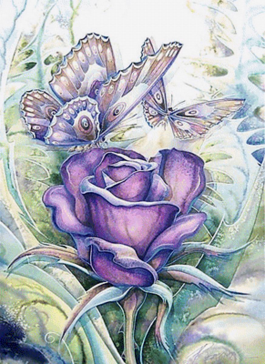 Бабочки. - бабочки., роза - предпросмотр