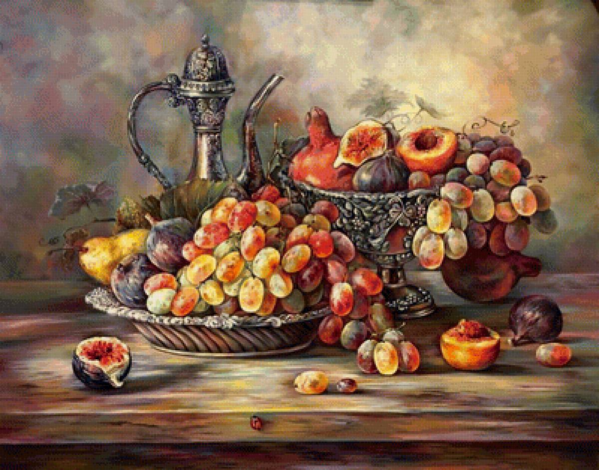 Натюрморт - гранат, виноград, кувшин - предпросмотр