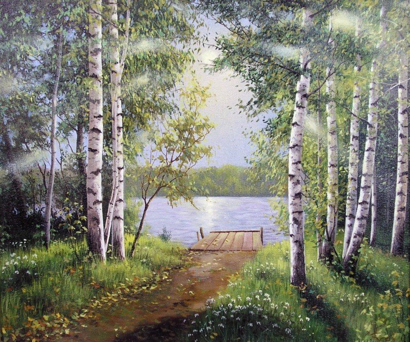 березы - природа, пейзаж, картина - оригинал