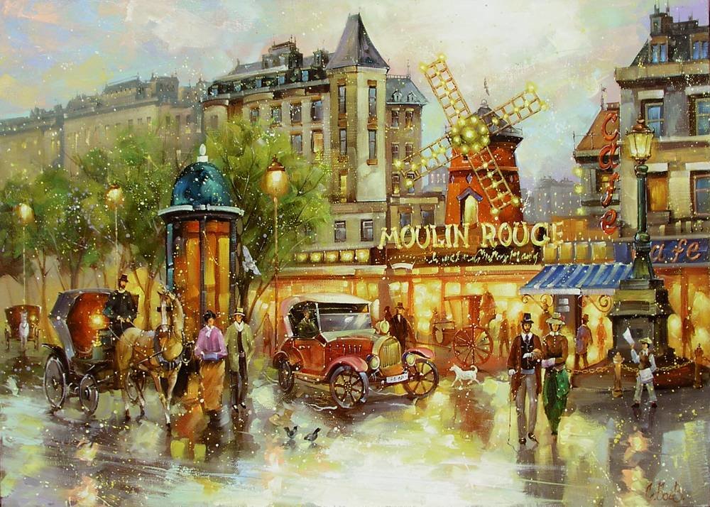 в городке - живопись, природа, картина, люди - оригинал