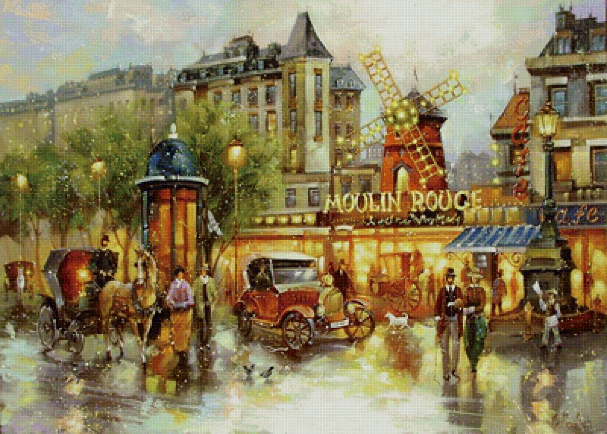 в городке - люди, картина, природа, живопись - предпросмотр