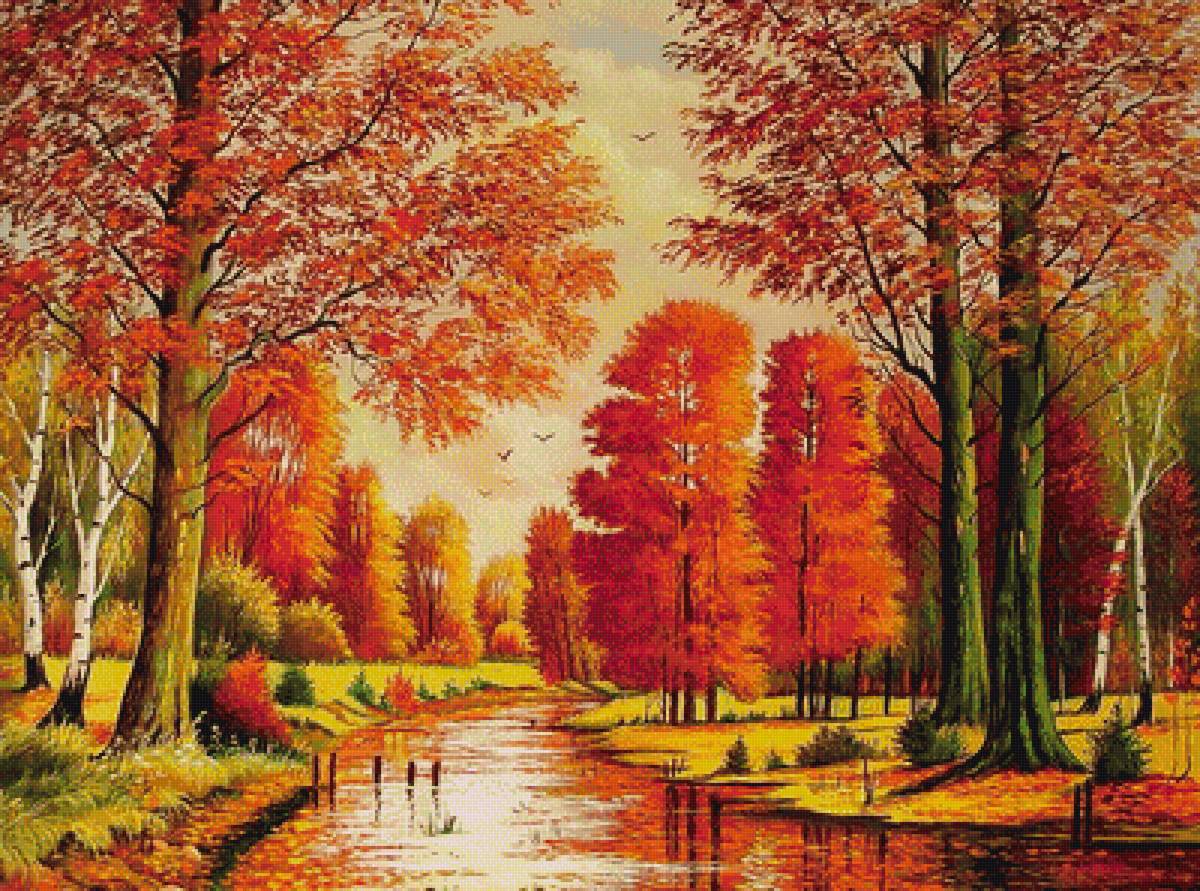 Осенний пейзаж - лес, осень, пейзаж, река - предпросмотр