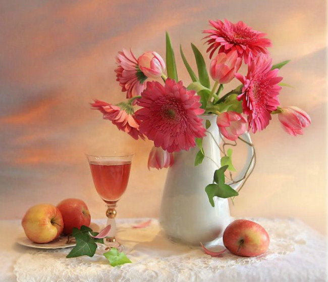 Розовые герьеры - натюрморт, цветы, букет - оригинал