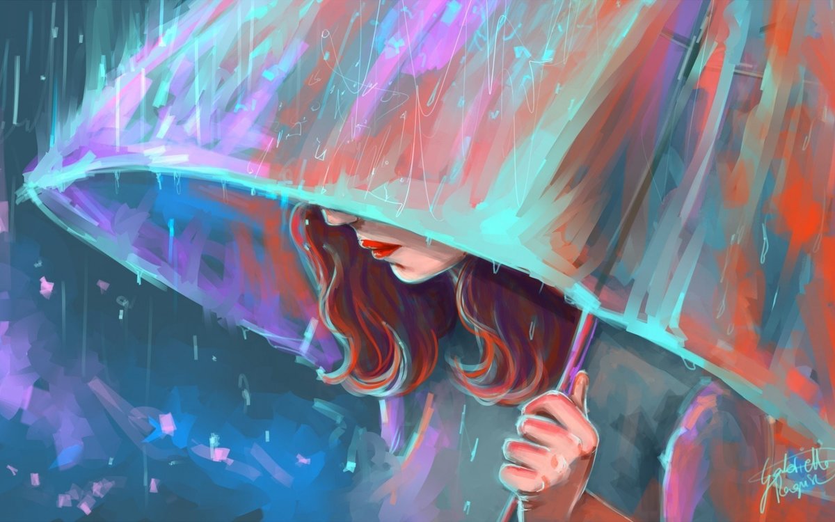 Девушка с зонтом - девушка, губы, зонт, дождь - оригинал