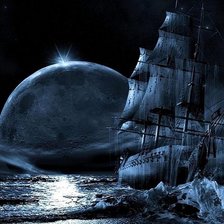 корабль в ночном море
