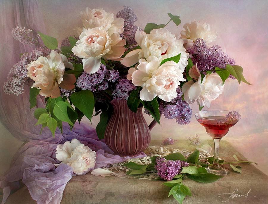 Пионы и сирень - цветы, букет, натюрморт - оригинал