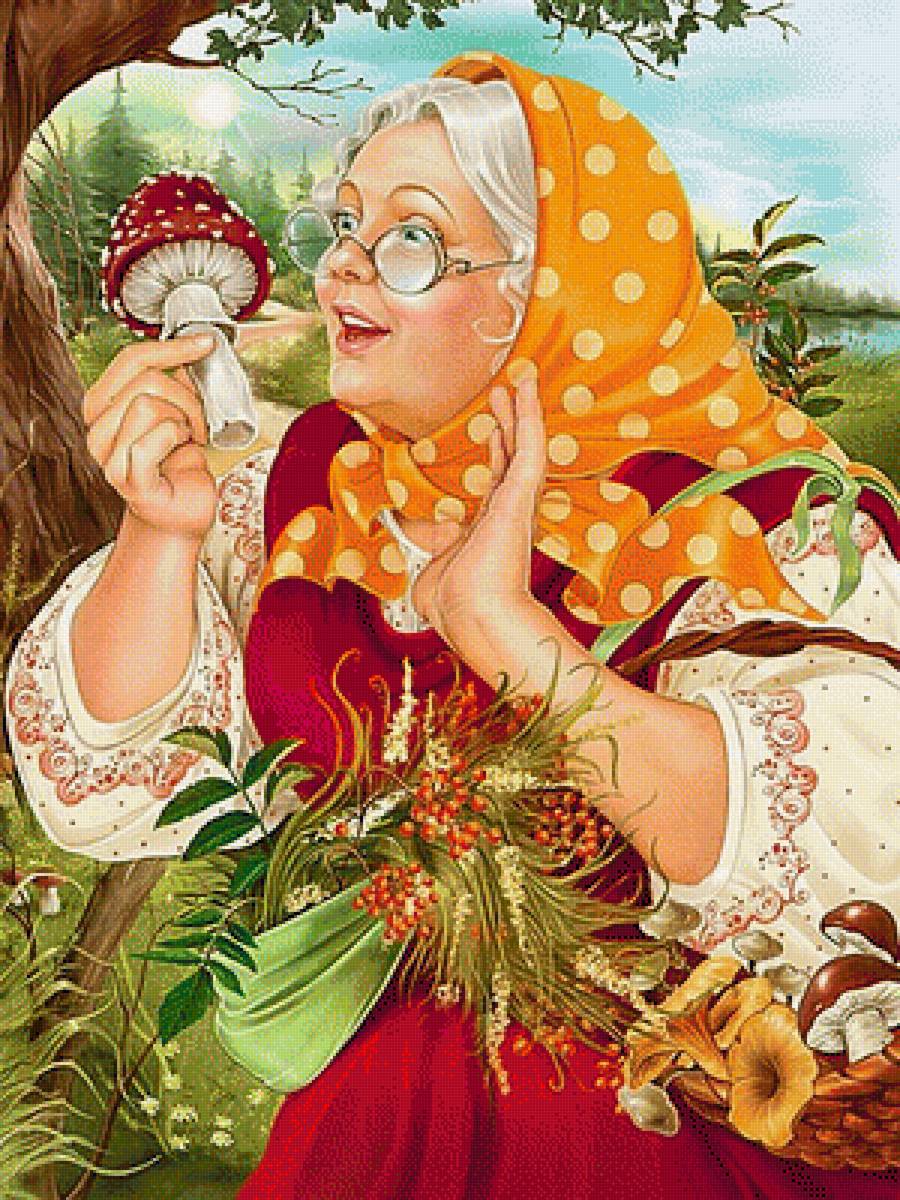 за грибами - бабушка, грибы - предпросмотр