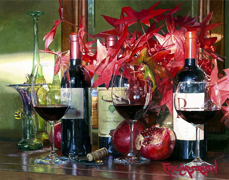 натюрморт с вином - бокал, вино - оригинал