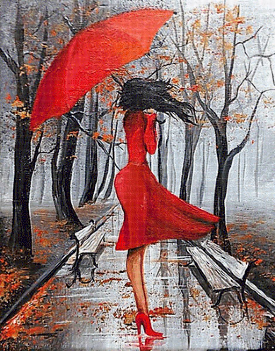 №1747654 - девушка, живопись., зонтик, пейзаж - предпросмотр