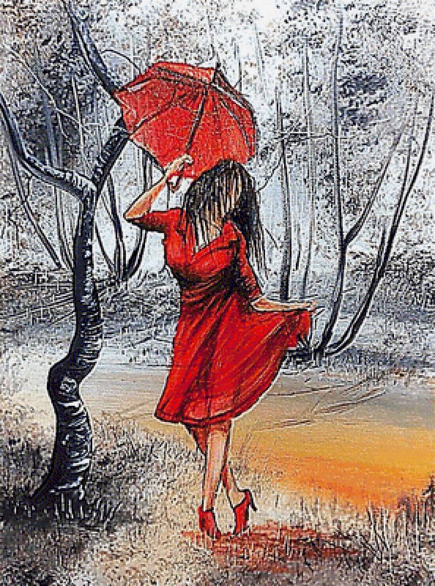 №1747659 - девушка, зонтик, живопись., пейзаж - предпросмотр