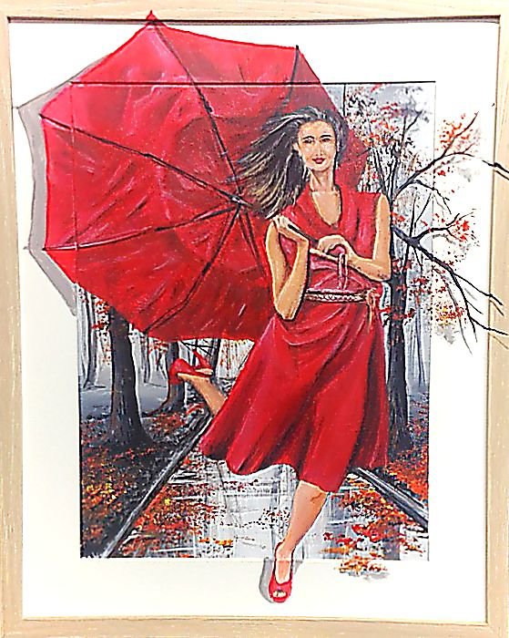 №1747660 - зонтик, живопись., пейзаж, девушка - оригинал