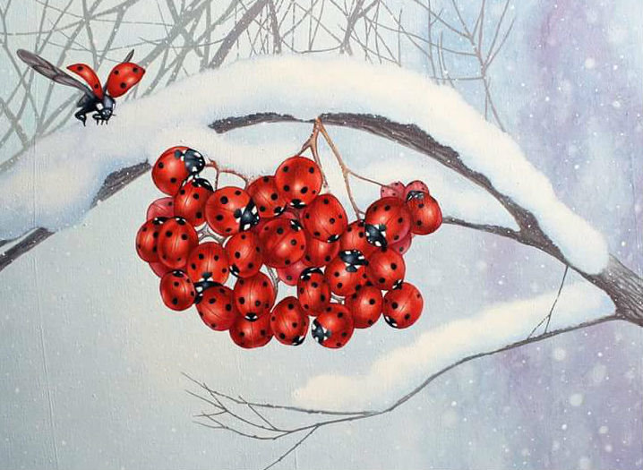 Божьи коровки - снег, зима, жуки - оригинал